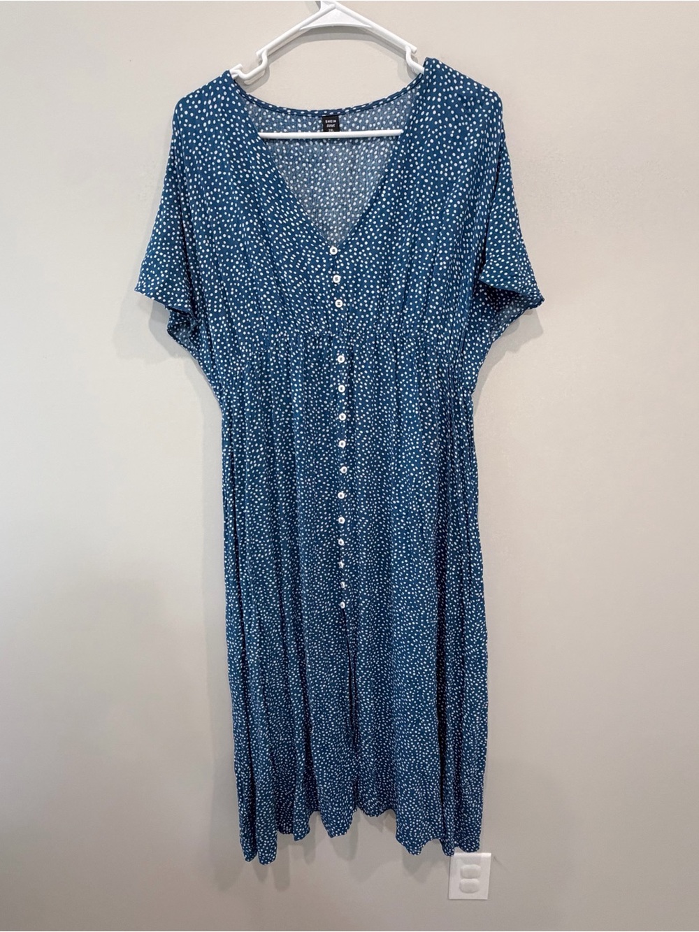 SHEIN Blue Polka Dot Button-Front Midi Dress